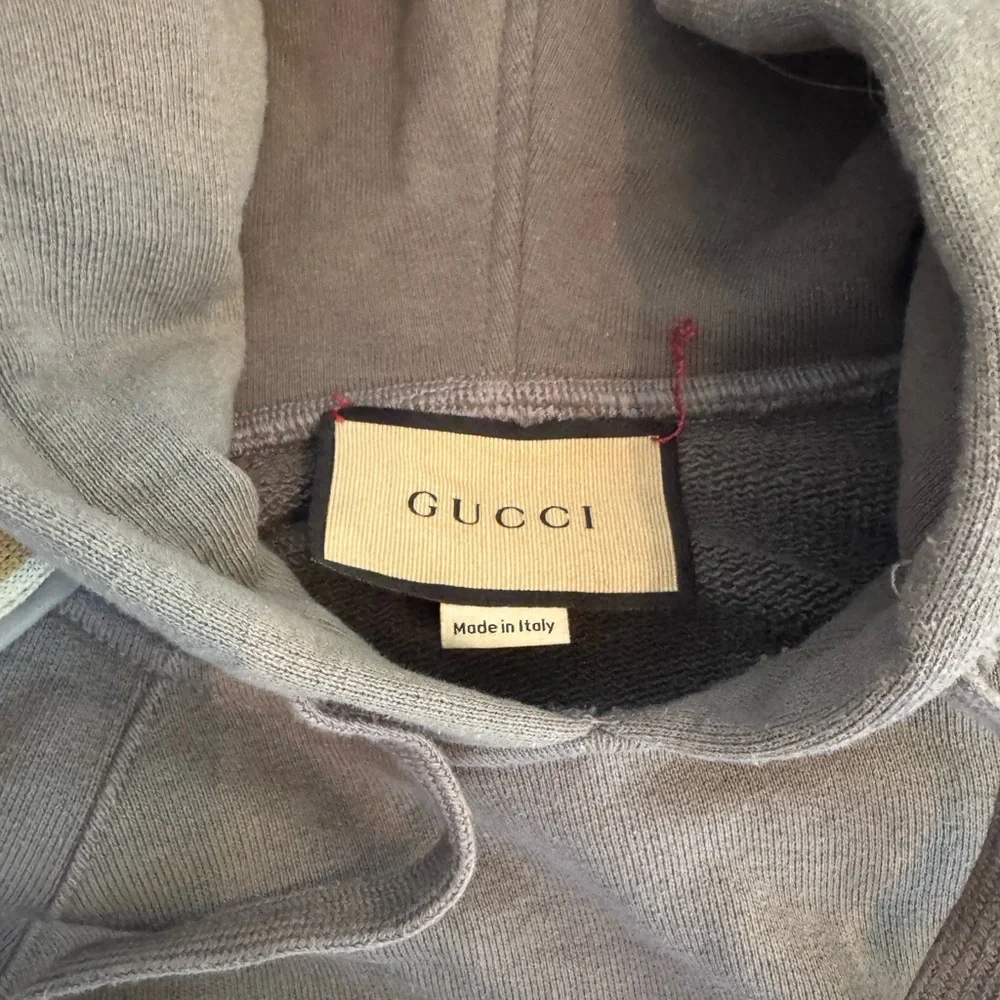 EUC Gucci Tape Detail Popover Hoodie Sweatshirt “Smoke Grey” Men Sz S